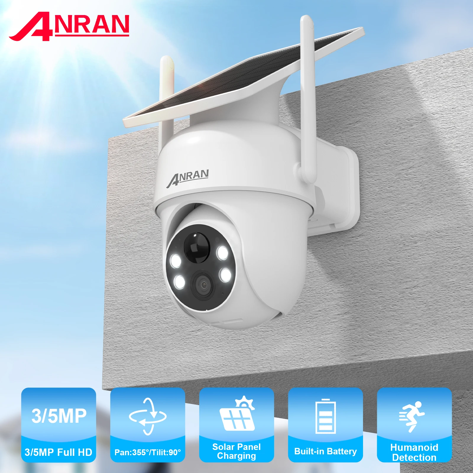 �y�Z�[�����zAnran-�\�[���[�Ď��Z�L�����e�B�J����,�ƒ�p�ی�,�o�b�e���[�t���J����,pir�q���[�}�m�C�h���o,wifi 2.4g,2k,3 mp,5mp