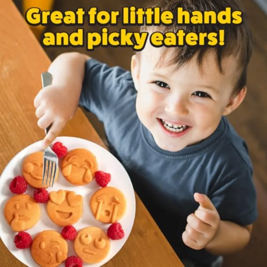 絵文字朝食2パックミニ電気ワッフルメーカーとノンスティックパンケーキパン、簡単なセットアップと掃除で楽しい絵文字顔を作成 I