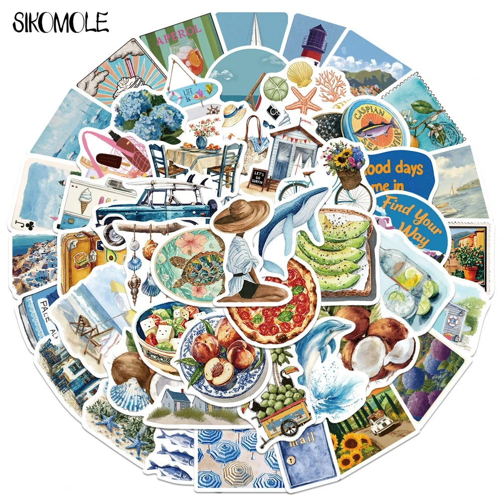 10/30/50PCS Classic Toy Fresh Summer Seaside Leisure Style Stickers Decals for Luggage Notebook Laptop Fridge DIY Decor Sticker