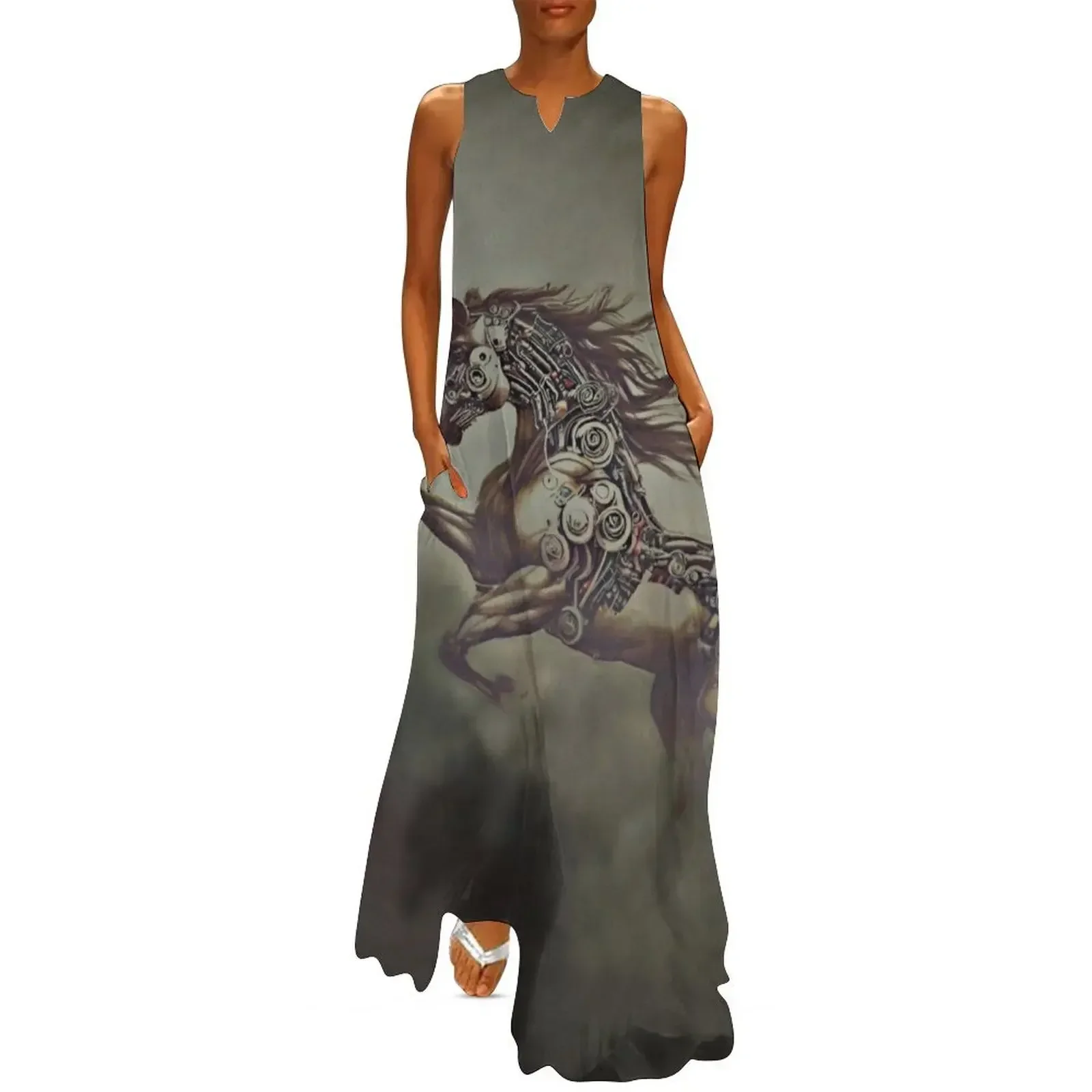 

Apocalyptic cyborg horse Long Dress Dress vintage elegant dress Women's summer long women's evening 2025