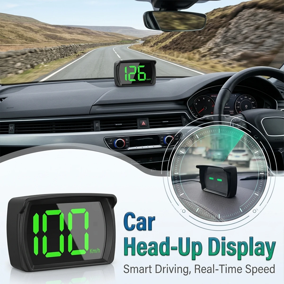 Car HUD Head Up Display Smart GPS Speedometer Digital Speed Meter with LED Large Font for Truck Motorcycle Universal Accessories