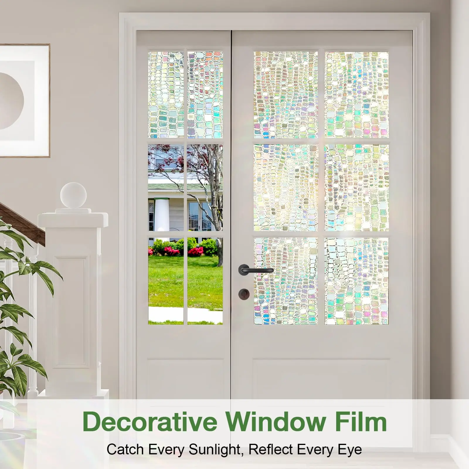 Window Privacy Film 3D Rainbow Decorative Static Cling,Reusable Heat Blocking Window Tint, Sun Catchers Window Decals for Home