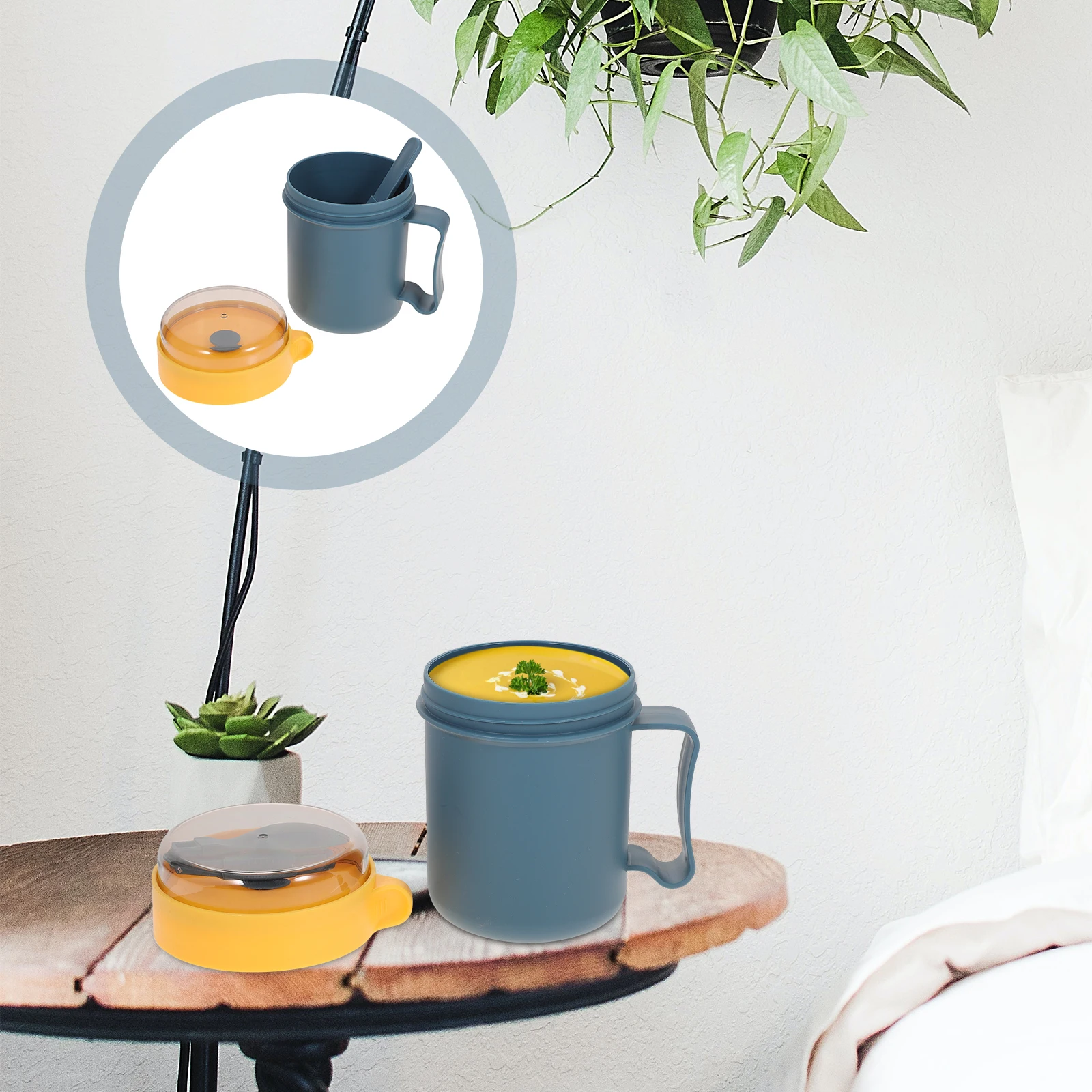 

Breakfast 500ml Soup Microwavable Lids Oatmeal Cereal Cup Mug Blue Milk Breakfast Cup Portable Kitchen Barware