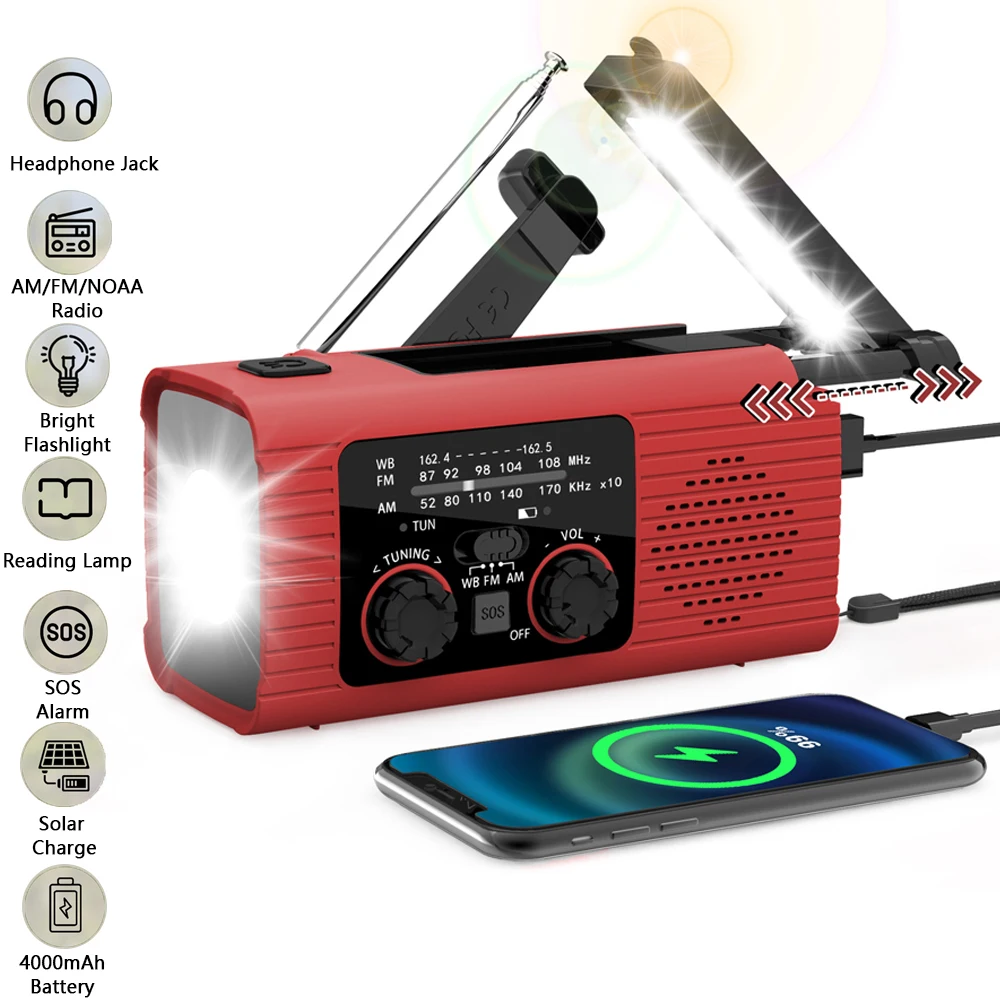 

Rechargeable Electric Light Radio Hand Crank Solar USB FM/ AM/ NOAA WB Weather Radios Emergency Flashlight Power Bank