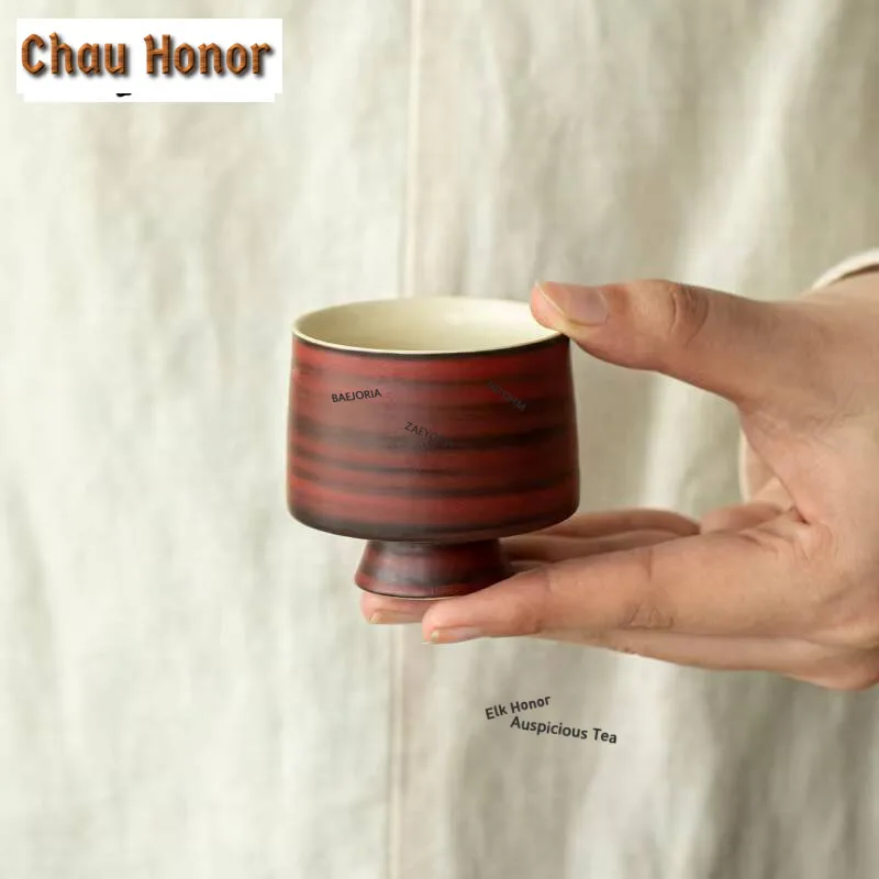 2pc/lot Powder Yin Hawthorn Red Ceramic Tea Cup Chinese High Feet Japanese Master Cup Coffee Mug Chazhan Kung Fu Teaware 60ml