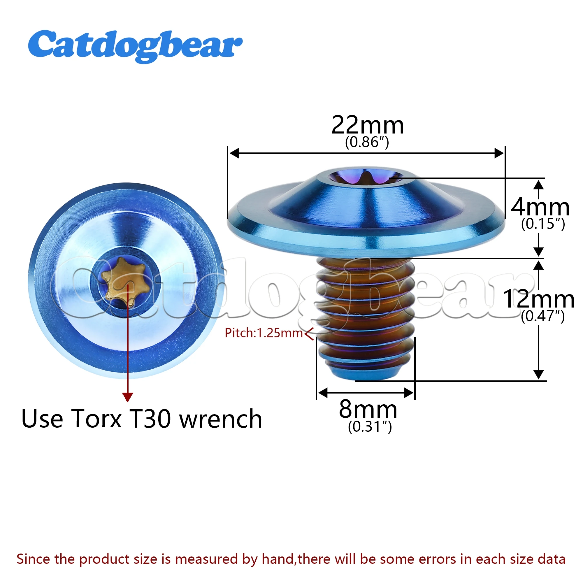 Catdogbear Titanium Bolt M8x12mm Butterfly Shaped Flange Plum Blossom Head Suitable for Bicycle and Motorcycle Modification