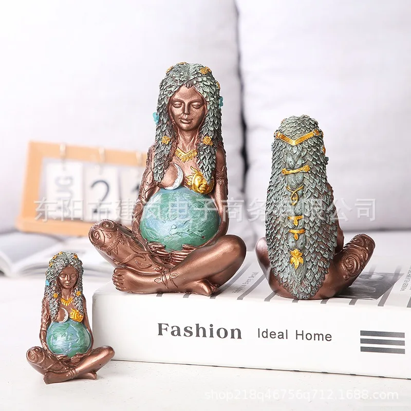 Gaia Goddess Statue Mother Earth Art Figurine Earth Mother Goddess Resin Art Statue Home Garden Decor for Earth Day Decoration