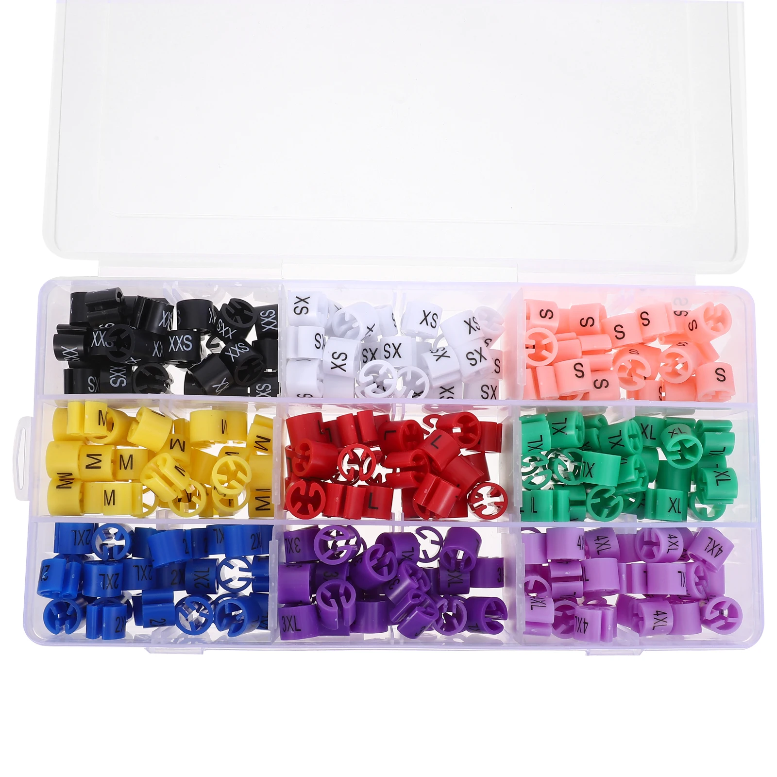 

270pcs Alphabet Round Size Markers Colored Plastic Hanger Clips For Wire Hangers Xxs-4Xl Clothing Garment Tag Labels Sorting