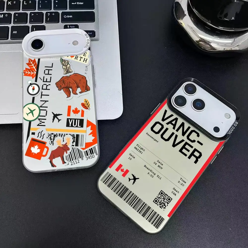 Canadian flight ticket Phone Case For iPhone 17 16 15 14 13 12 11 Pro Max Air Colorful Matte Laser Aurora Shockproof Phone Case