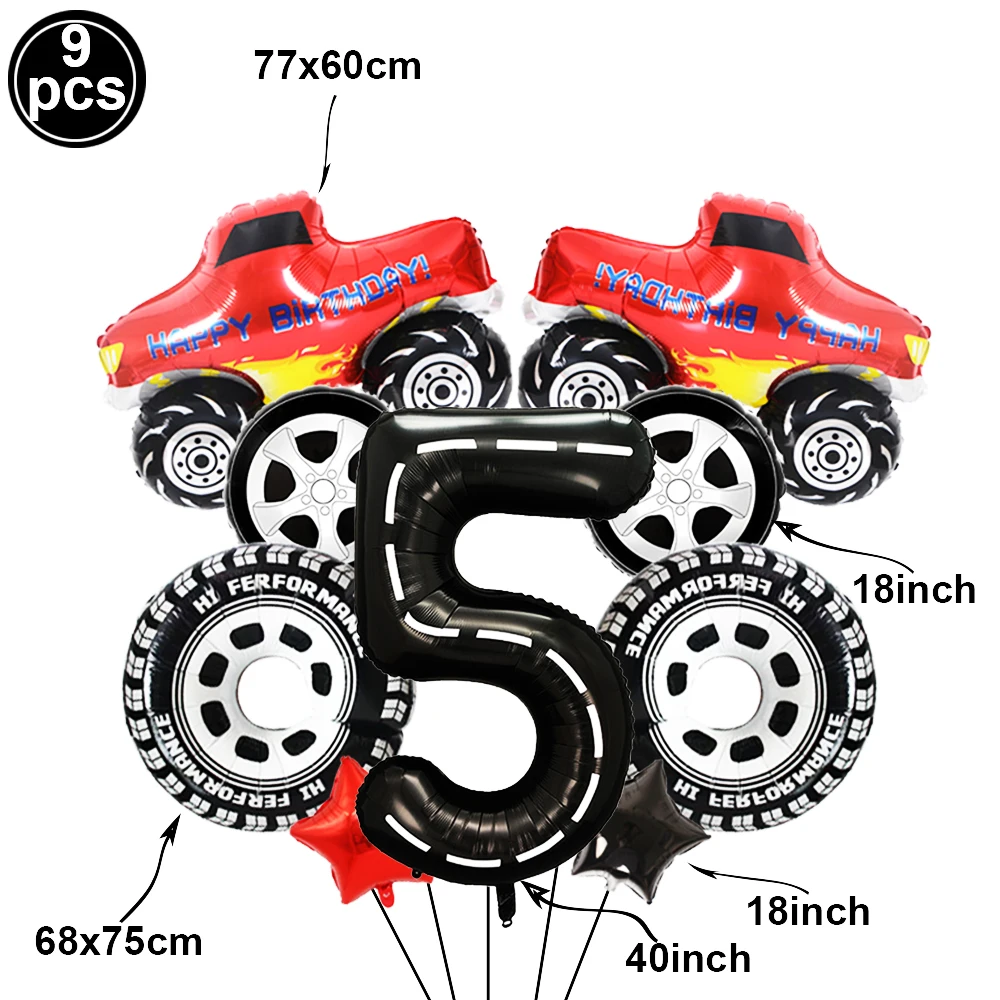 9pcs/Set Racing Car Monster Truck Party Decoration Balloon Largr 40 Inch Number Balloon Racing Car Theme Birthday Party Supplies