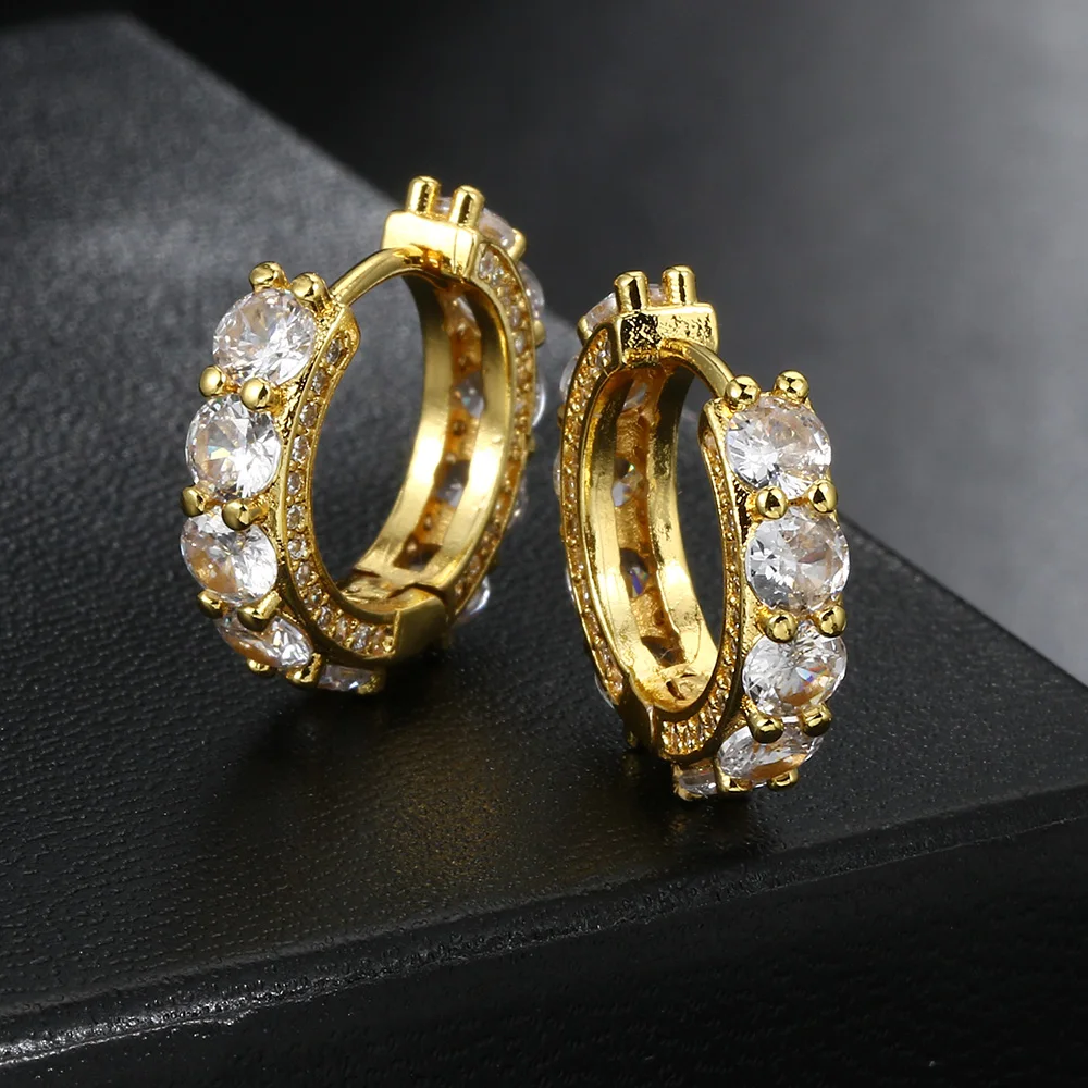 Hip Hop Round Hoop Earrings For Women's Man Ice Out Cubic Zirconia Fashion Accessories Rapper Jewelry Trend 2024 Gift OHE182