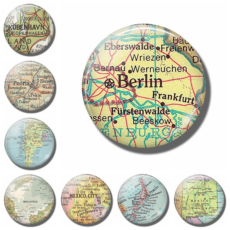 Berlin Map 30 MM Fridge Magnet Frankfurt Germany Map Glass Cabochon Magnetic Refrigerator Stickers Note Holder Home Decoration