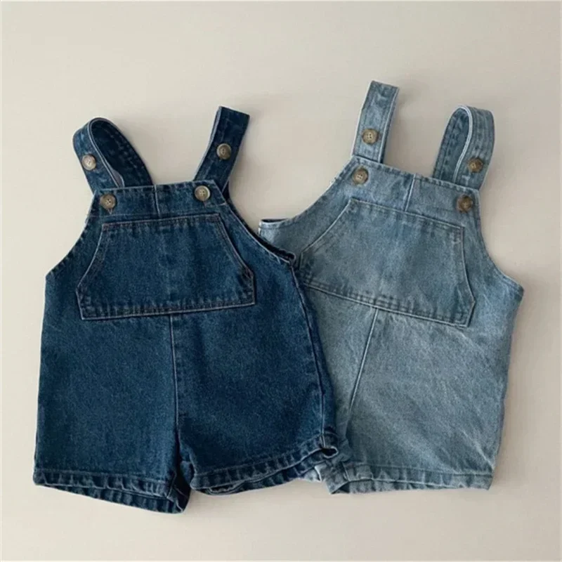 2533C-1 Baby Denim Suspender Pants 2024 New Summer Baby Boy's Jumpsuit Fashionable Girl's Strap Pant Casual Strap Kids Shorts