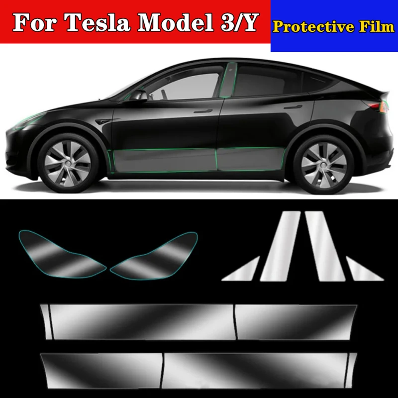 Pellicola protettiva estesa per porta posteriore della portiera anteriore dell'auto per Tesla Model3/Y 2017-2023 pellicola protettiva per lampada PPF per abbigliamento auto invisibile