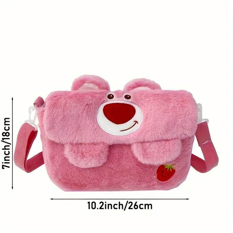 Disney Series Strawberry Bear Plush Shoulder Bag Anime Cartoon Plush Postman Bag Fashion Cute Large Capacity Girl Birthday Gift