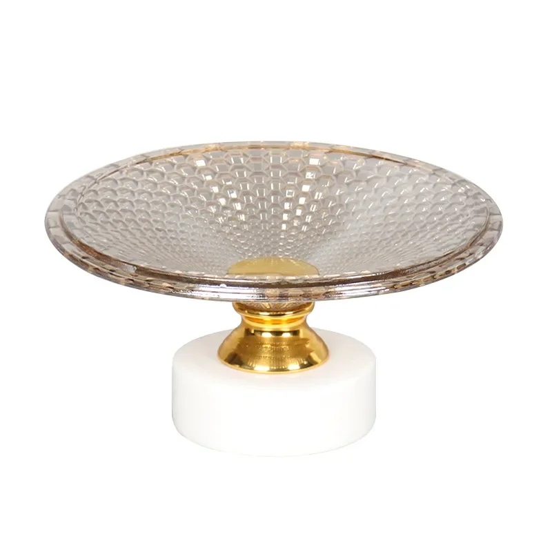 

Modern light luxury marble base round fruit plate home living room hotel desktop storage plate