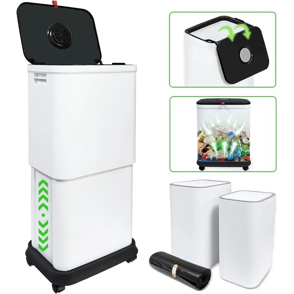 

3-Piece Kitchen Trash Can Set, 13 Gallon with 45L Outdoor Bin and 2x 2.2 Gallon Bathroom Cans with Lids