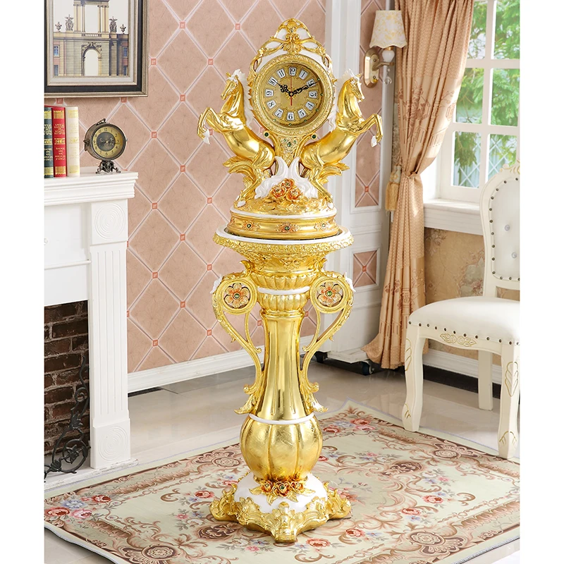 European floor clock vertical living room clock ornaments horse American villa luxury clock decoration station big pendulum cloc