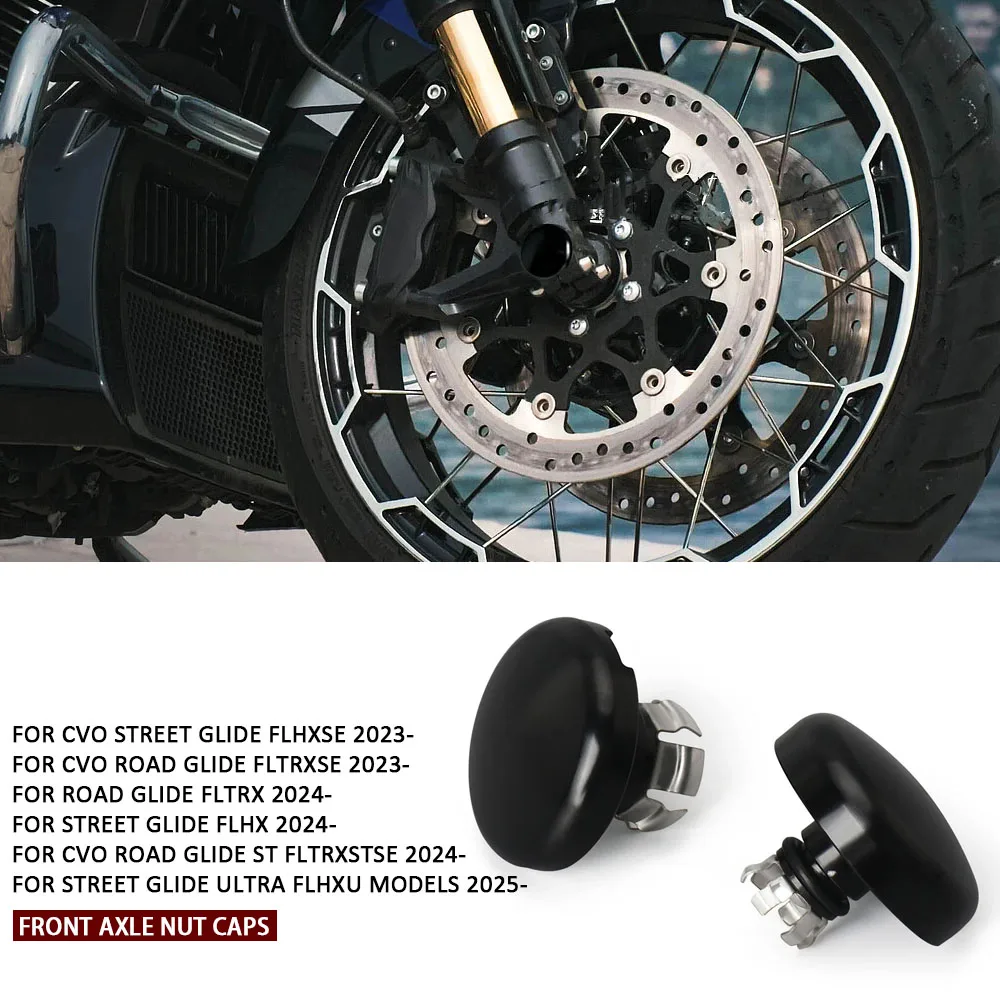 

2023 2024 2025 Black Wheel Lock Cover Front Axle Nut Caps For Touring Road Glide Street Glide FLHX FLTRX FLTRXSE FLHXSE CVO