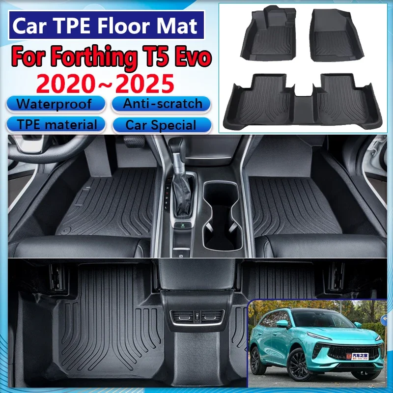 Accessories For DFSK Forthing T5 Evo 2020~2024 2025 Car Floor Mat Dirt-resistant Mud Carpet 3D TPE Foot Pad Full Set Rug Tappeto