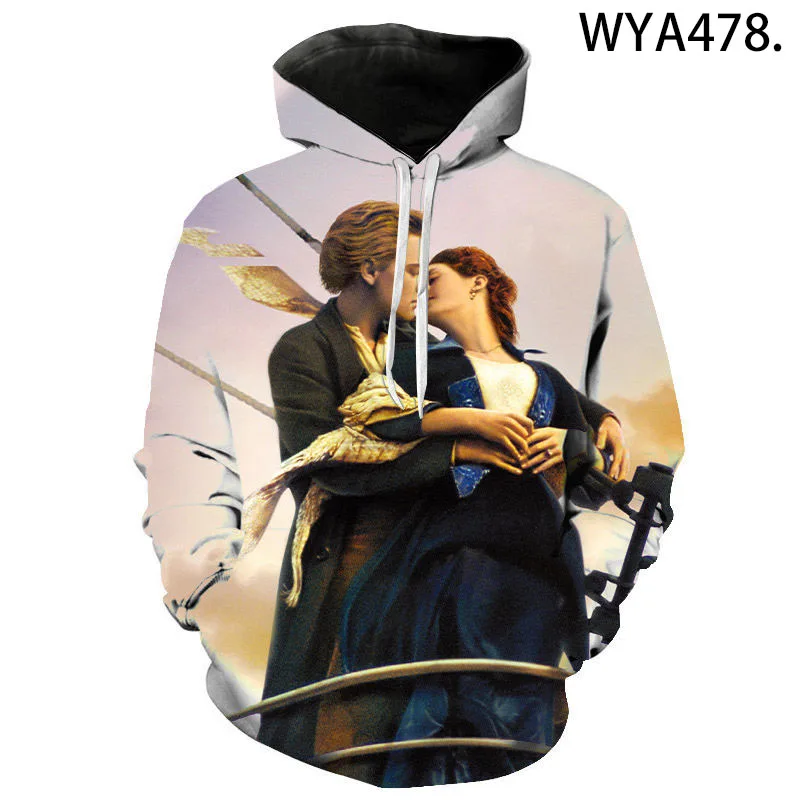 2024 Movie (Titanic) Elements Jack and Rose Spring and Autumn New 3D Printed Hoodie With Rope Ladies Girls Plus Size Top