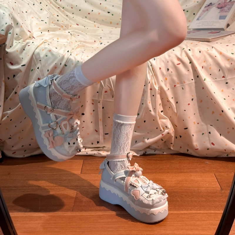Lolita Style Round Toe Thick Bottom Platform Chunky Heels Solid Color Women Pumps Student JK Uniform Mary Janes Sweet Y2k Shoes