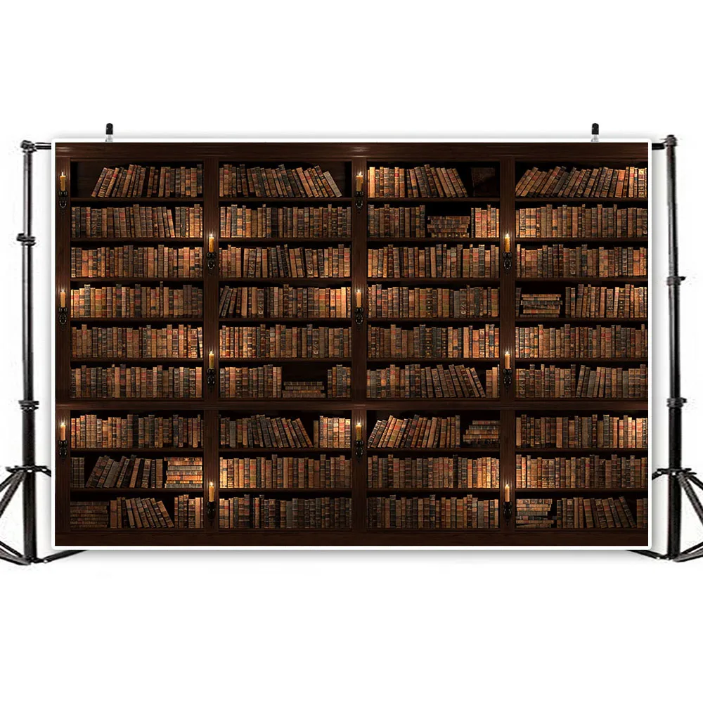 Vintage Wizard Magic Dark Bookshelf Books Backdrop Ancient Mystical Old Library For Halloween Party Decoration Background Vinyl