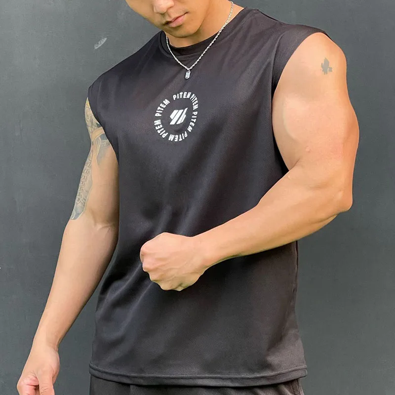 New Mens Gym Tank top Men Fitness Sleeveless Shirt Male Mesh Breathable Fitness Sports Vest Undershirt Gyms Running Vest Men