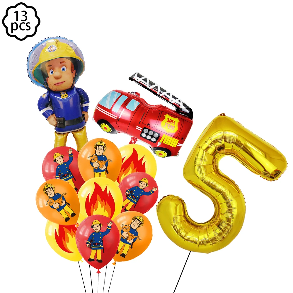 子供のためのfireman samパーティーバルーン、消防車のバナー、ケーキの装飾、誕生日パーティーの装飾