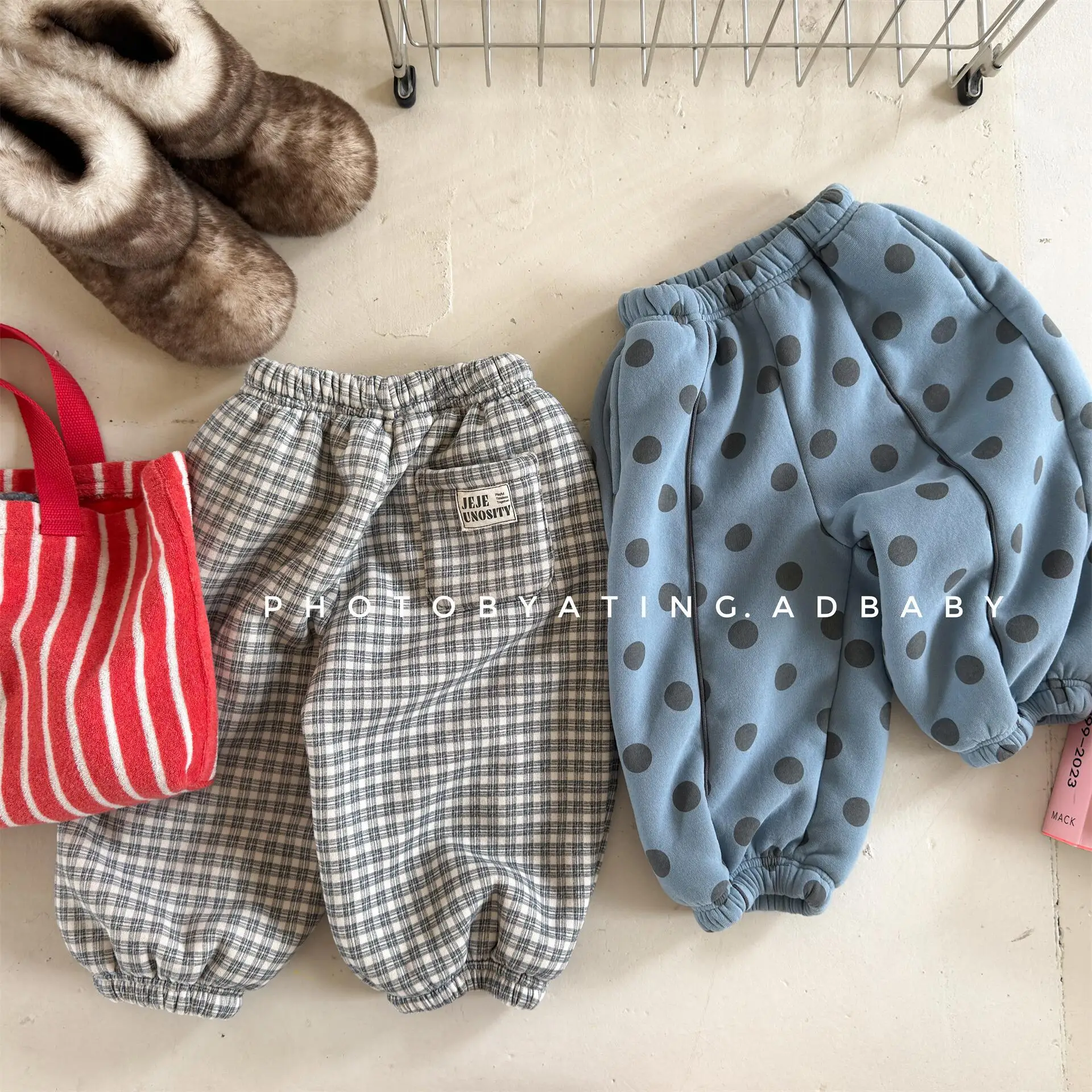 2026 Winter New Children Loose Casual Pants Plus Velvet Thick Boys Girls Dot Plaid Trousers Kids Warm Harem Pants Baby Clothes