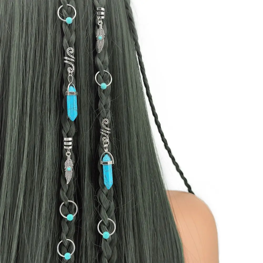 10 قطعة نجمة القمر الجوف خارج الشعر الدائري الرهبة أقفال مقاطع الكفة المعدنية المجدل الخرز متعدد نمط الضفائر القذرة الشعر جديلة أنابيب