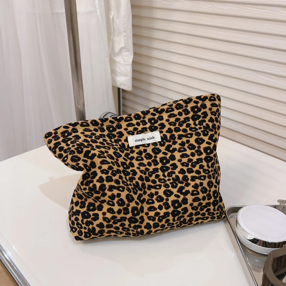 

Косметичка с леопардовым принтом, большой вместительный холщовый органайзер для макияжа, клатч на молнии для хранения, дорожный косметичка для женщин