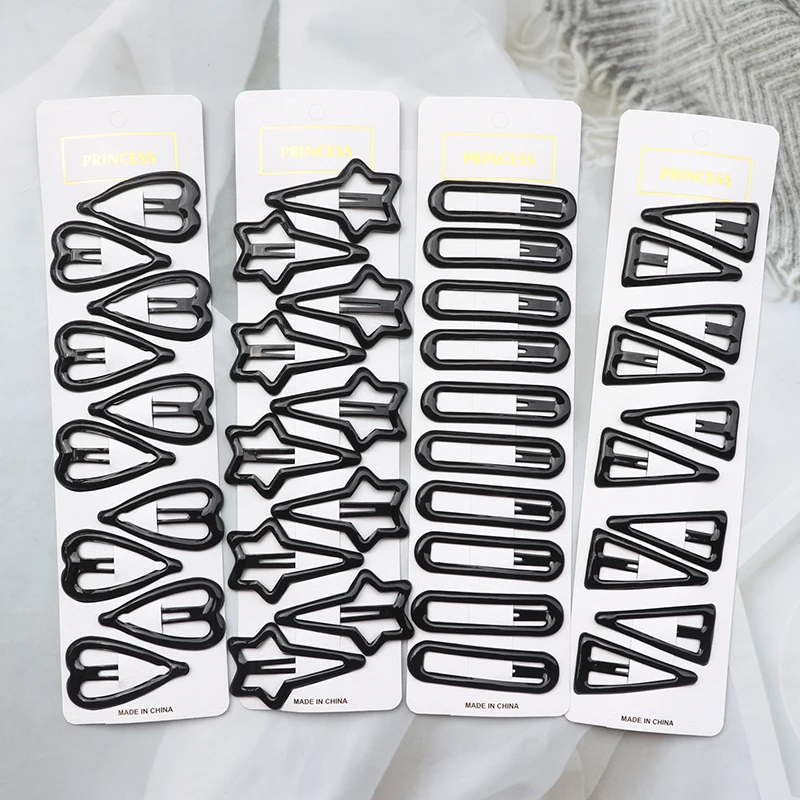 3/10Pcs Black Snap Hair Clips Barrettes For Women Girl Simple Sweet Hairpins Waterdrop BB Clips Barrette Kid Hair Accessories