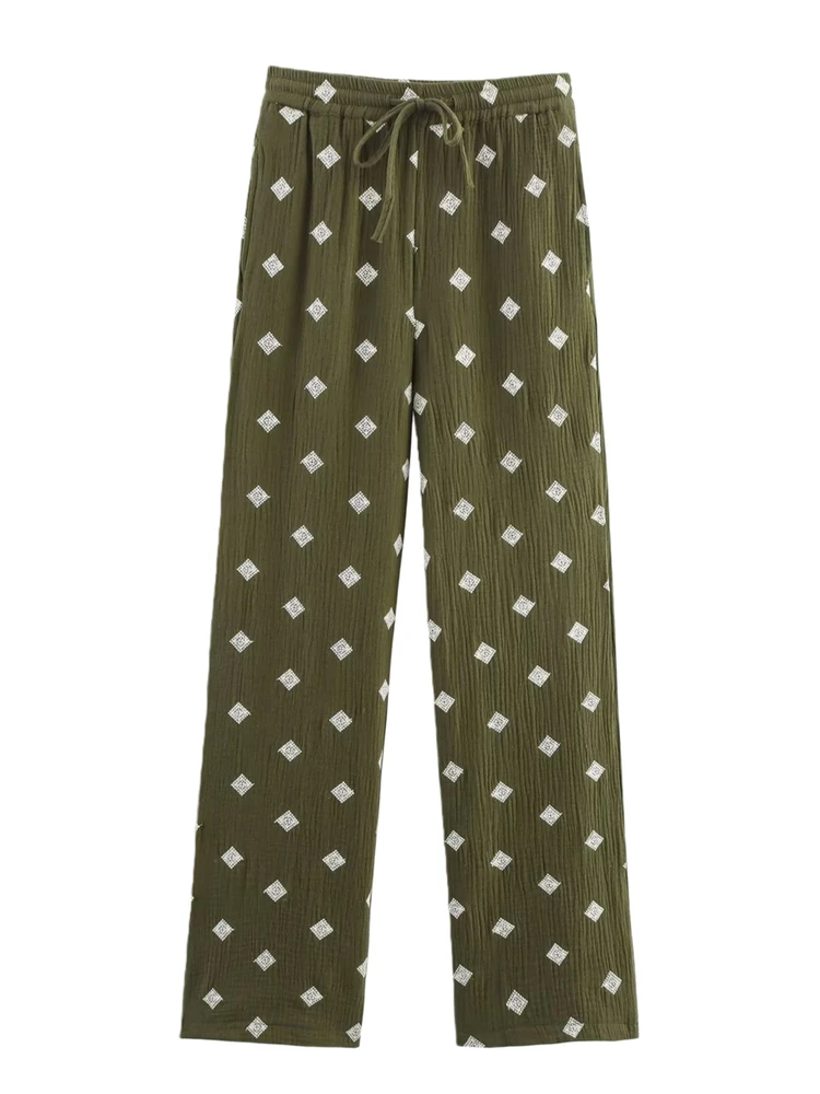 2026年春 レディース カジュアル ストレートレッグパンツ 長袖 刺繍入りシャツ ターンダウンカラー レディースファッション 快適なフィット感