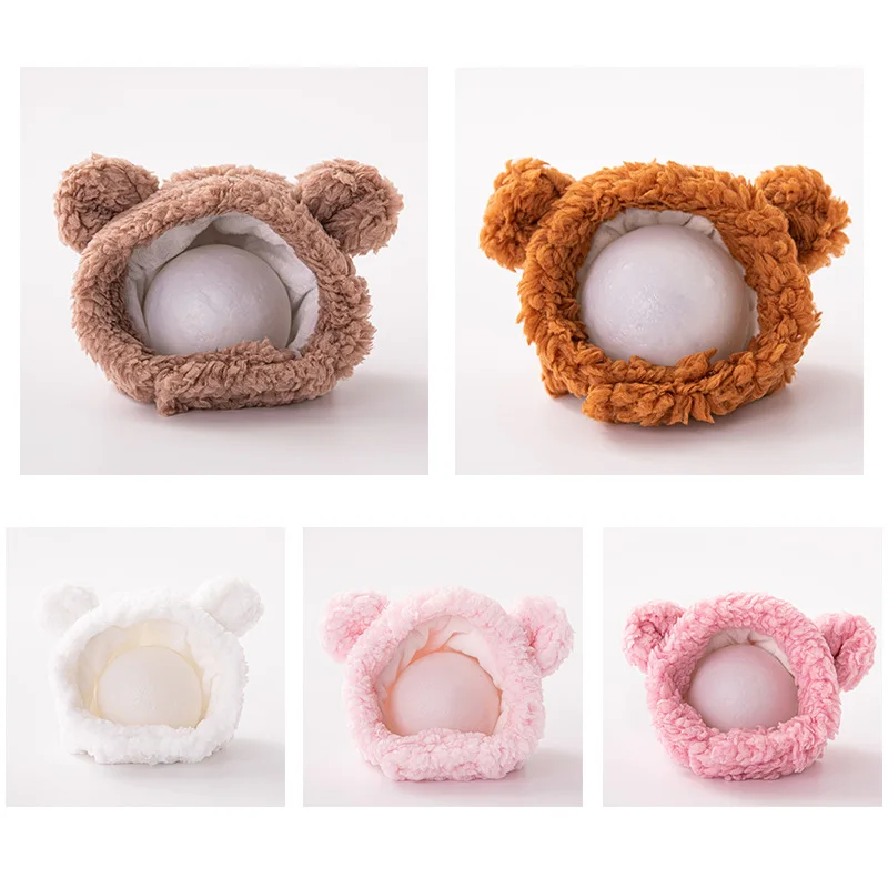 Soft Fluffy Pet Dog Hat Solid Pink Warm Hats For Cats Autumn Winter Bear Pet Head Accessories Cosplay Christmas Kitten Supplies