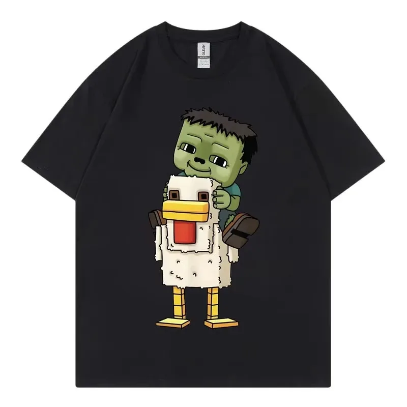 

Забавная футболка с курицей и жокей, одежда для родителей и детей, модная футболка с короткими рукавами с героями мультфильмов, летняя повседневная хлопковая летняя футболка, топ