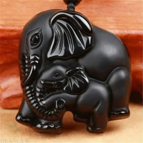 

Natural Obsidian Elephant Lucky Carved energy Stone Beautiful