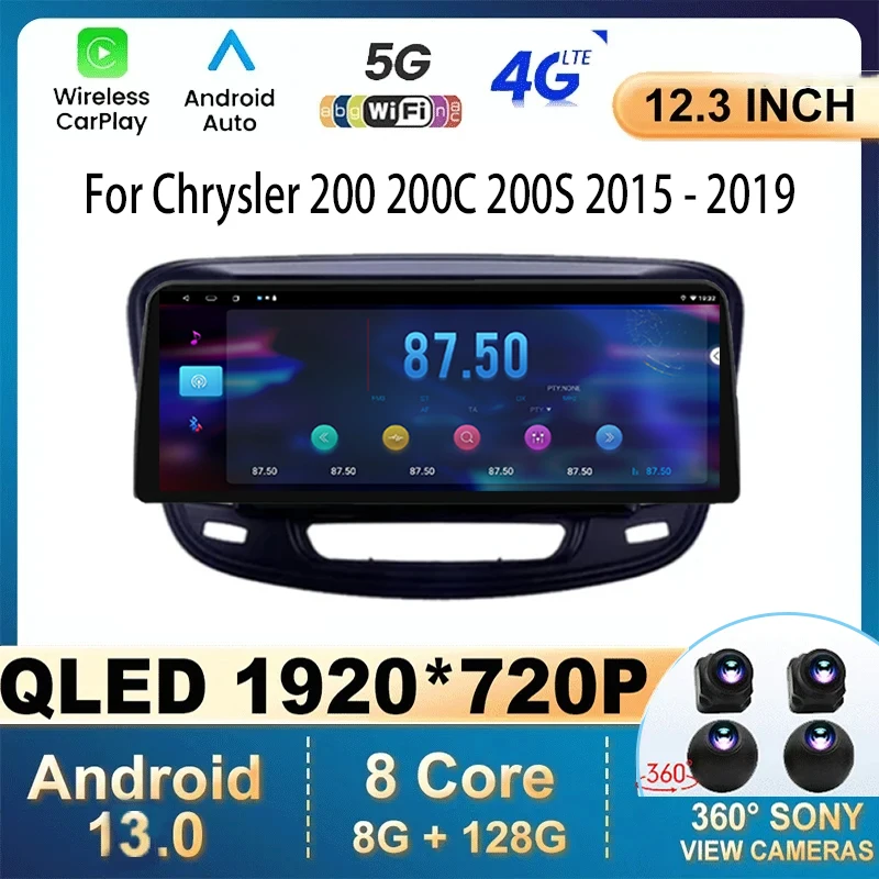 

12,3 дюймовый экран Android 13 для Chrysler 200 200C 200S 2015 - 2019 автомобильный радиоплеер беспроводной Android Авто Carplay Mirror Link DSP