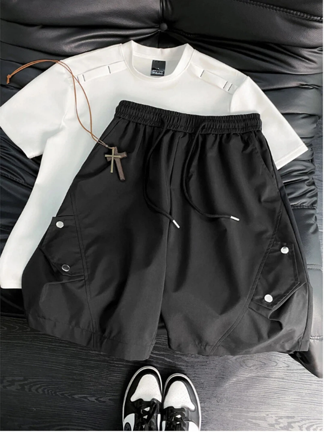 American Style Functional Shorts Men Summer Thin Foldable Ice Silk Five-Quarter Running Sport Pants Casual Loose Fit mid Waist