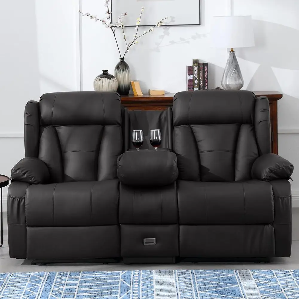 

72.8 Double Reclining Loveseat Sofa with Ottoman, Built-in Cup Holders and Outlets, Manual Recliner for Living Room or Home Thea
