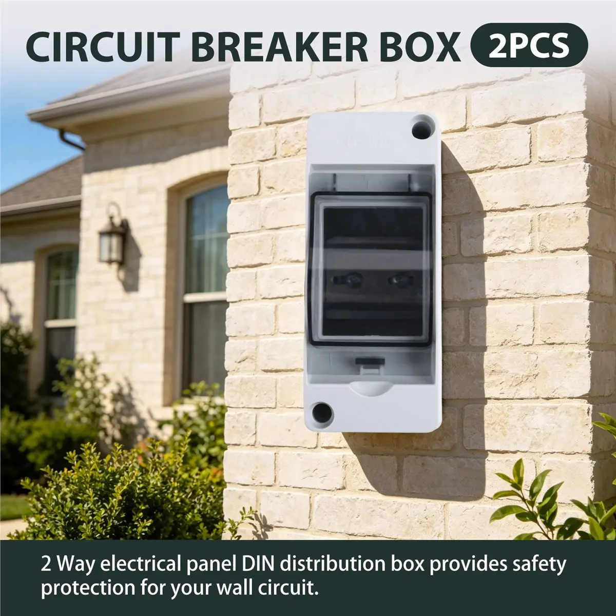 A77K 2 Way Distribution Protection Box, Waterproof Transparent Cover 2 DIN Rail Outdoor Distribution Junction Box 2Pcs