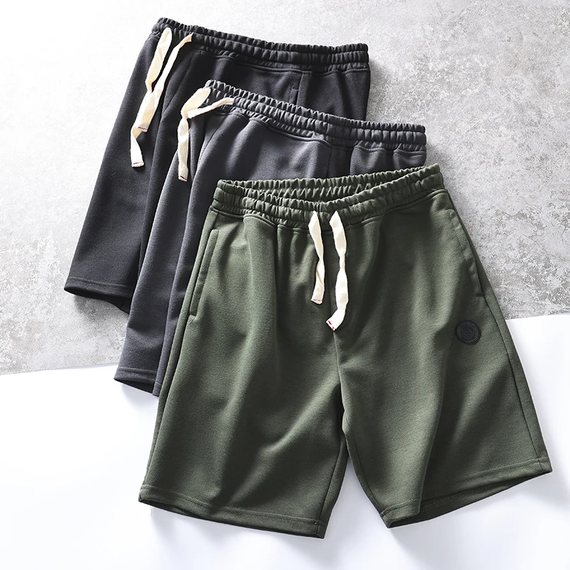

Cotton Knitted Drawstring Elastic Waist Straight Leg Casual Shorts Japanese Style Summer Leisure Color Youth Fashion