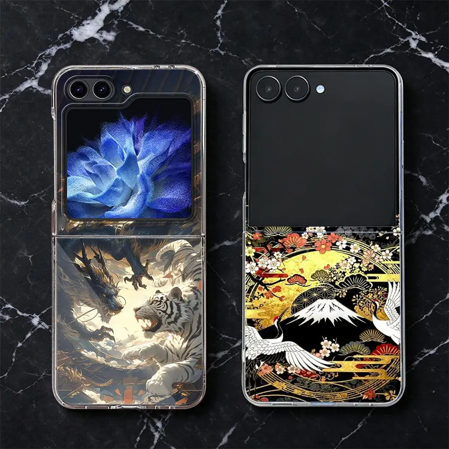 Crane Snow Pattern Phone Funda Case for Samsung Galaxy Z Flip 8 Flip5 Flip7 FE Z Flip 7 6 5 4 3 Flip3 Flip6 Flip4