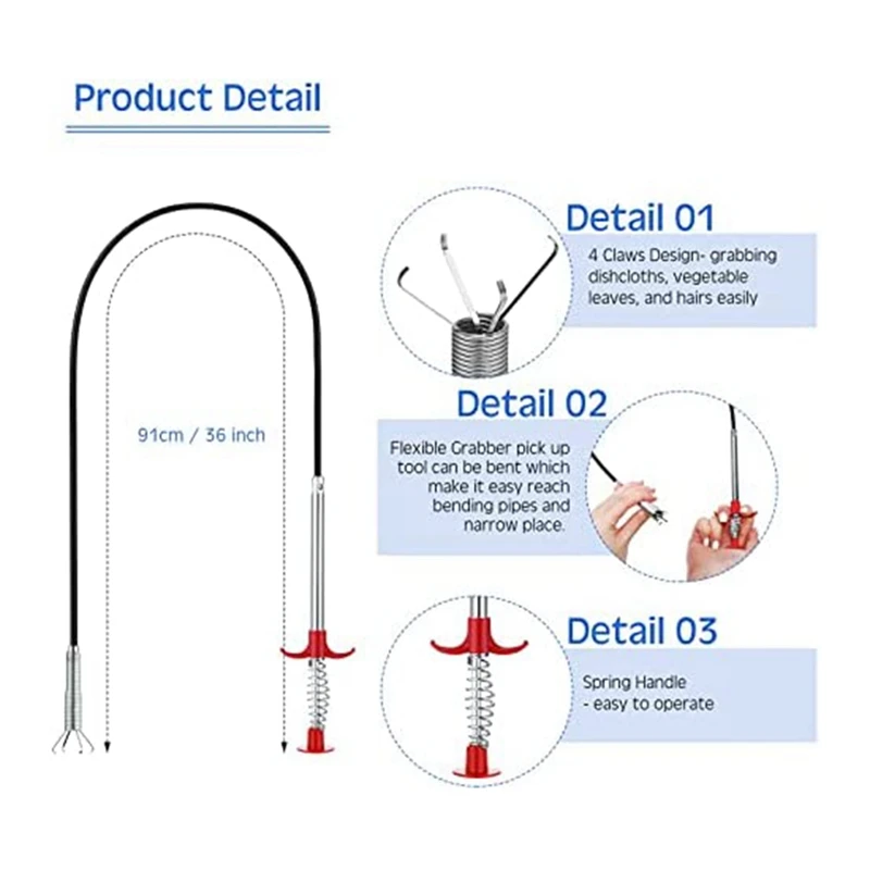 5Pcs Telescoping Magnet Pick Up Tool Set Extendable Claw Tool Bendable Spring Telescoping For Home Sink Drains Kitchen