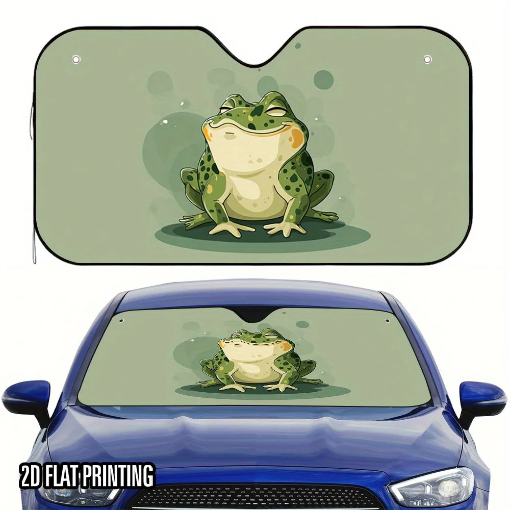 1pc 2D Flat Dreamy Cartoon Frog Print Car Sunshade – Foldable & Efficient, Keeps Your Vehicle Cool, Fits SUVs, Sedans, Vans & Tr