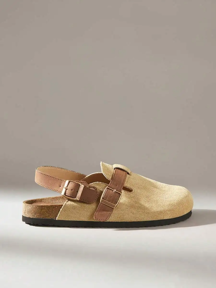 

Solecia Spring Summer Suede Texture Men Shoes, khaki buckle flat slip-on comfortable footwear for casual travel vacation.