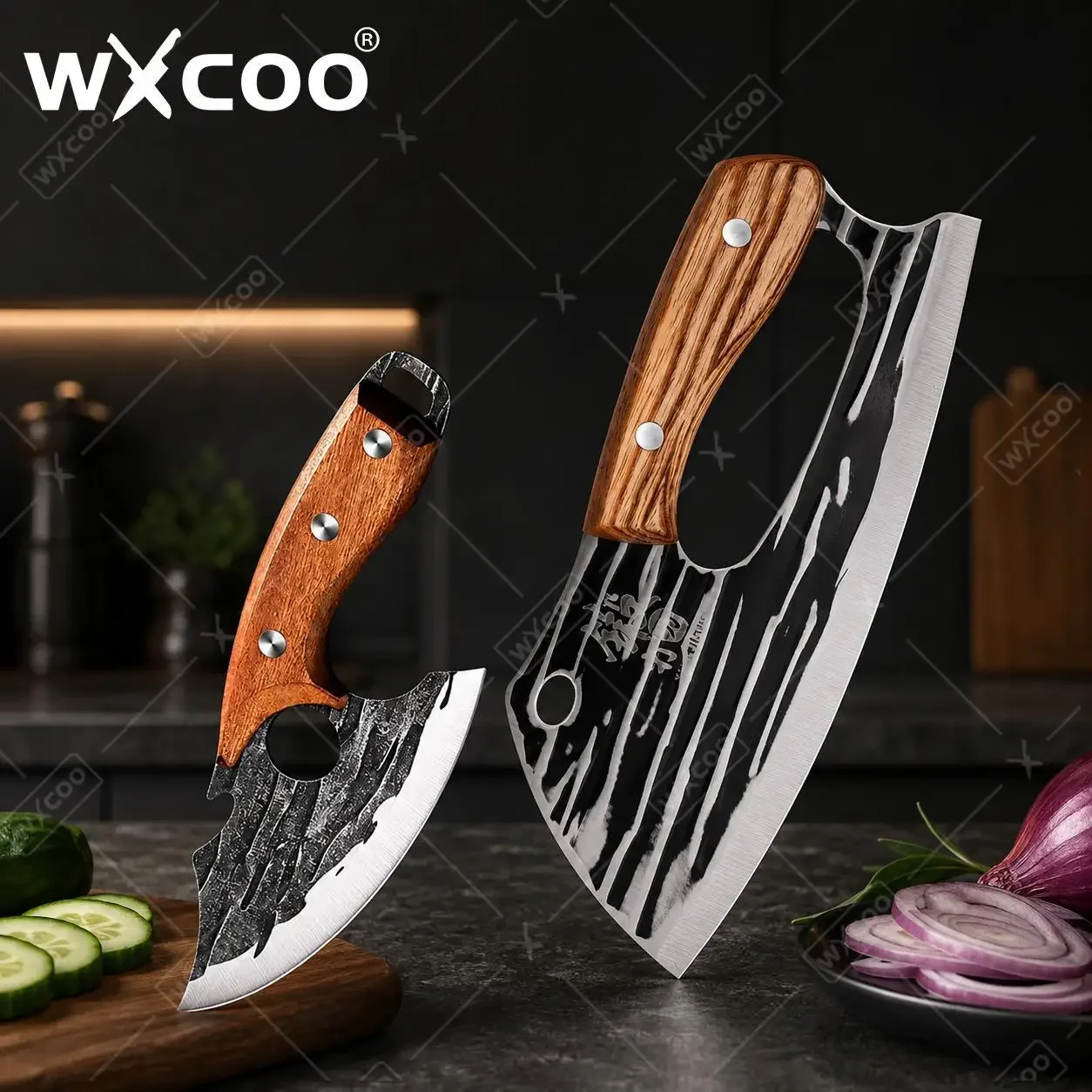 WXCOO Stainless Steel Ultra Sharp Professional Forged Boning Knife Meat Cleaver Effortless Slicing Knife for Kitchen Cooking