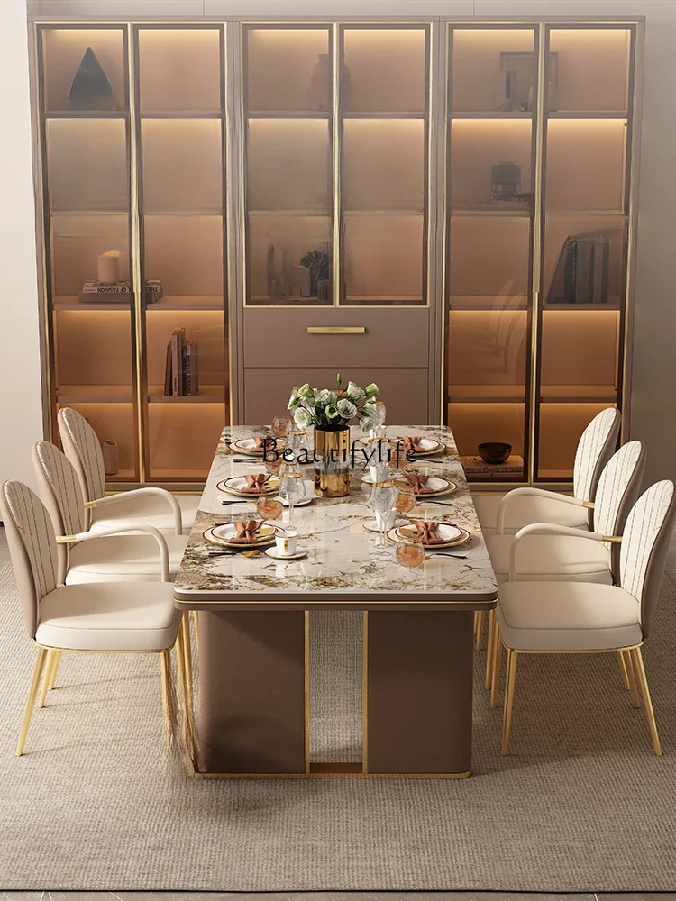 

yj9 Stone Plate Dining Table Light Luxury High-End Rectangular Creative Dining Tables and Chairs Set