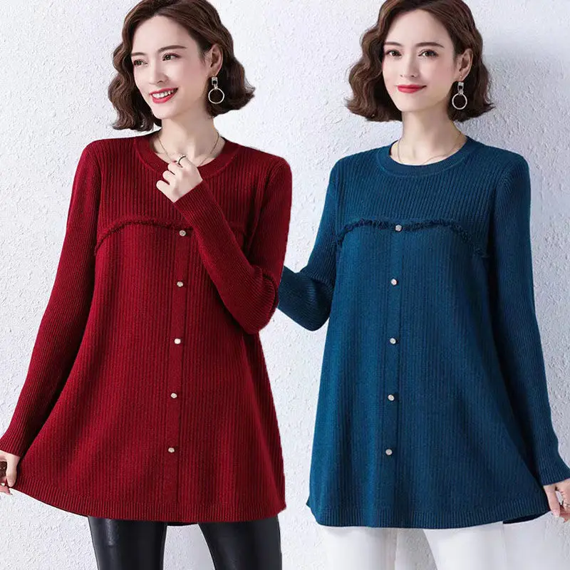 

2024 New High Quality Pure Colors Autumn and Winter Patchwork Women Fashion Pullovers Knitted Solid Color Sweater Lady T225