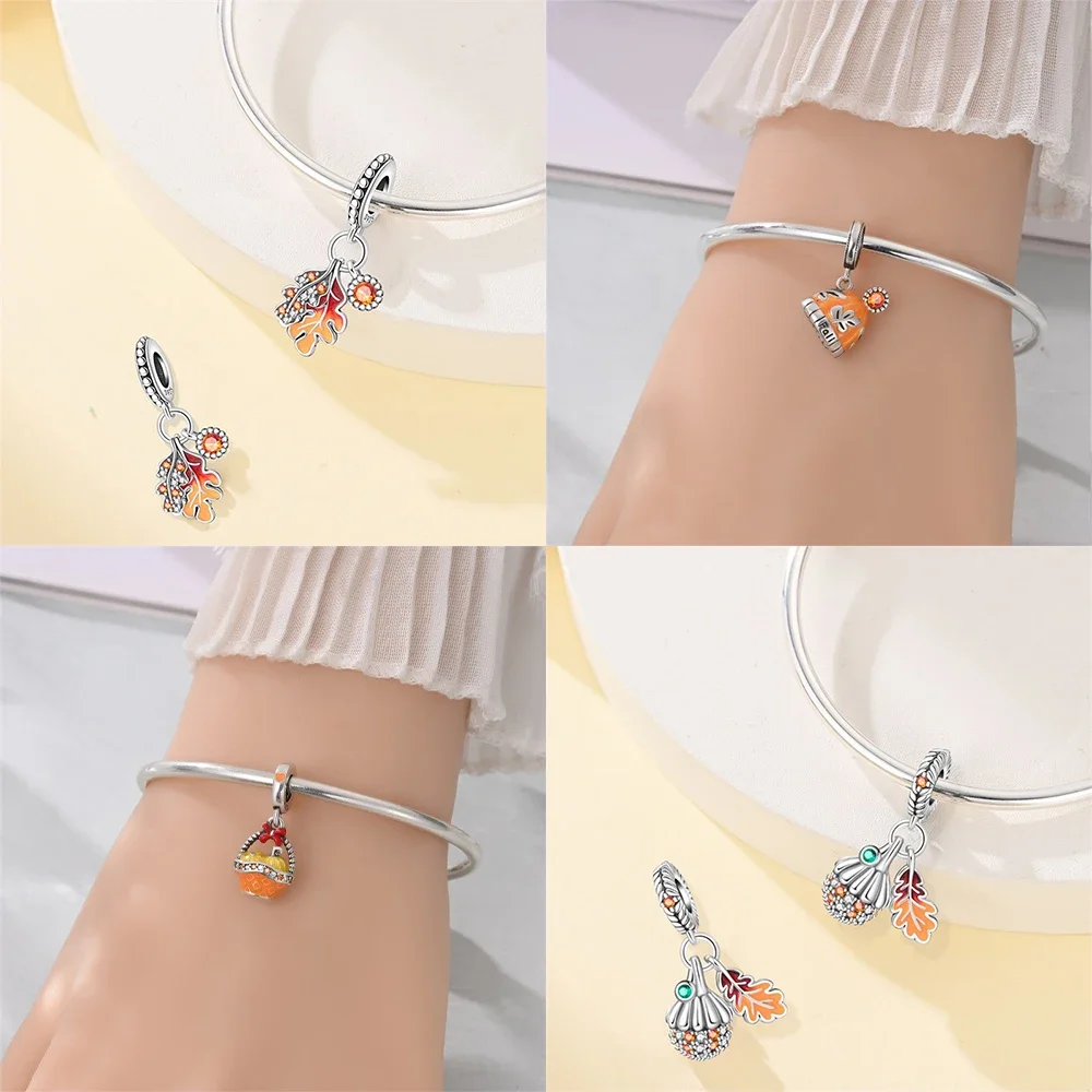 Orange Pumpkin Pendant Acorn Animal Candy Bead String Original 925 Silver Bead Fit Bracelet Diy Gift Accessory Women Jewelry